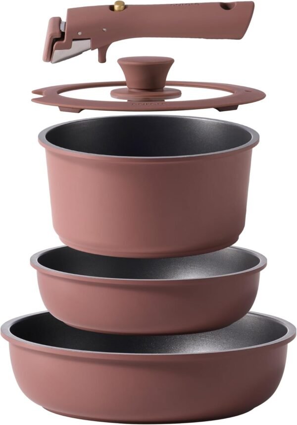 CAROTE Space-Saving Non-Stick Pots & Pans Set (5pcs, Burgundy)