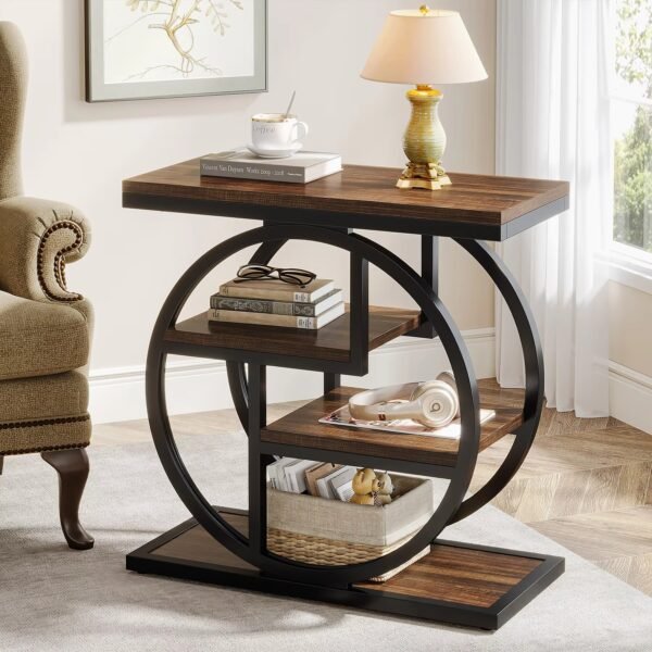 Tribesigns 4-Tier Narrow End Table with Storage Shelves – Industrial Side/Bedside Table for Living Room & Bedroom
