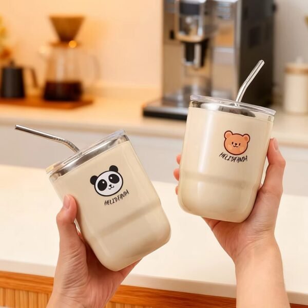 WORTHBUY 304 Stainless Steel Double Wall Insulated Coffee Mug with Straw – Leakproof Kids Tumbler